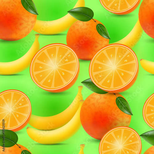 Seamless texture. oranges and bananas. vector illustration