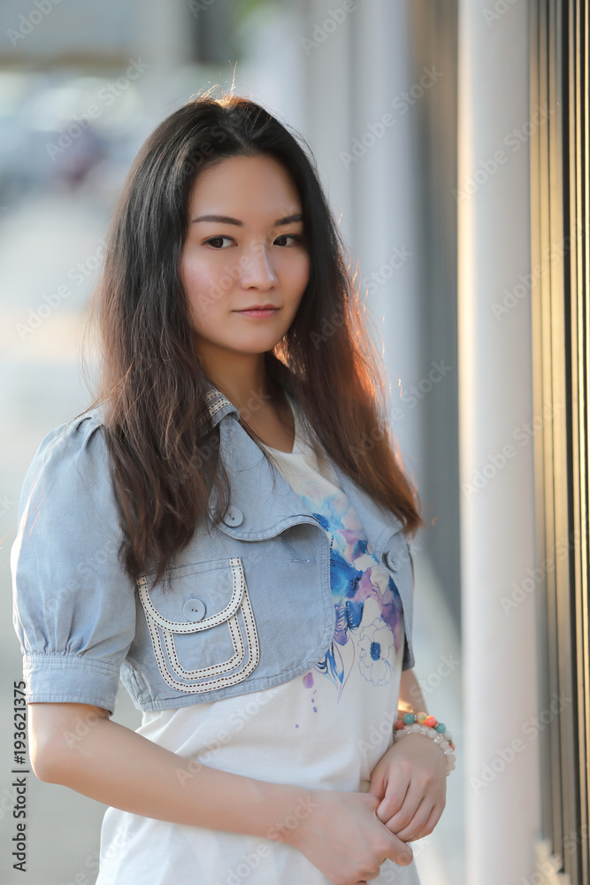 Portrait asian woman with our door park nature background Portrait asian woman with our door park nature background