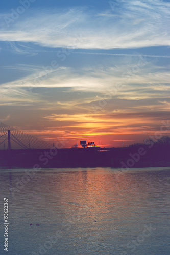 Sunset over the river and bridge, Belgrade, Serbia © hiddencatch