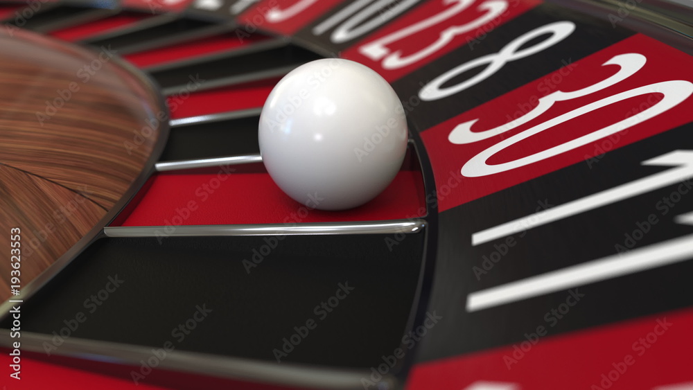 Casino roulette wheel ball hits 30 thirty red. 3D rendering Casino roulette wheel ball hits 30 thirty red. 3D rendering