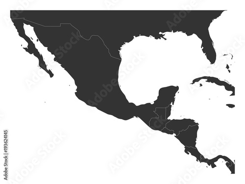 Blank political map of Central America and Mexico. Simple dark grey vector illustration.