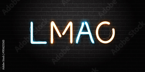 Vector realistic isolated neon sign of LMAO lettering for decoration and covering on the wall background. Concept of social media. photo