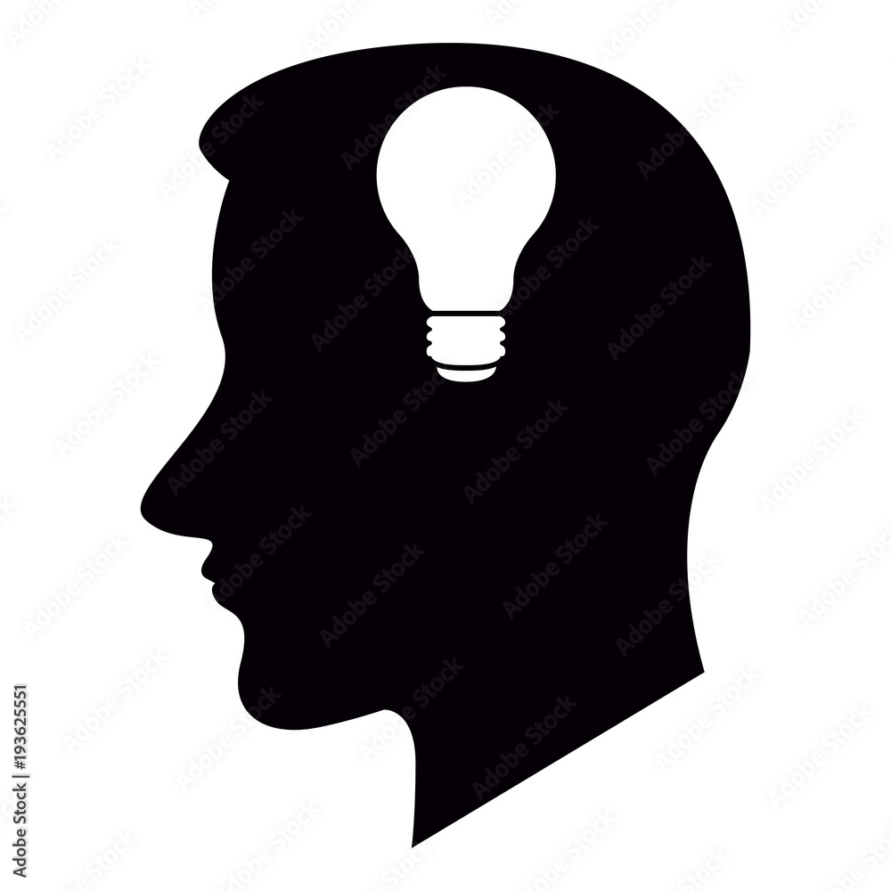Head silhouette with a lightbulb icon Head silhouette with a lightbulb icon