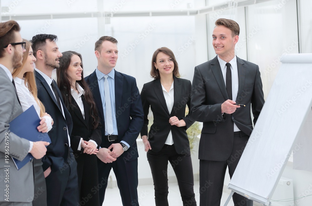 businessman pointing pen on blank Board for presentation businessman pointing pen on blank Board for presentation