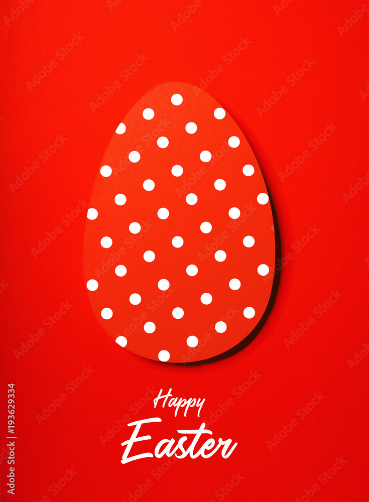Easter greeting card with red paper eggs with dots .Creative greeting concept. Inscription happy easter.Layout with copy space for your text Easter greeting card with red paper eggs with dots .Creative greeting concept. Inscription happy easter.Layout with copy space for your text