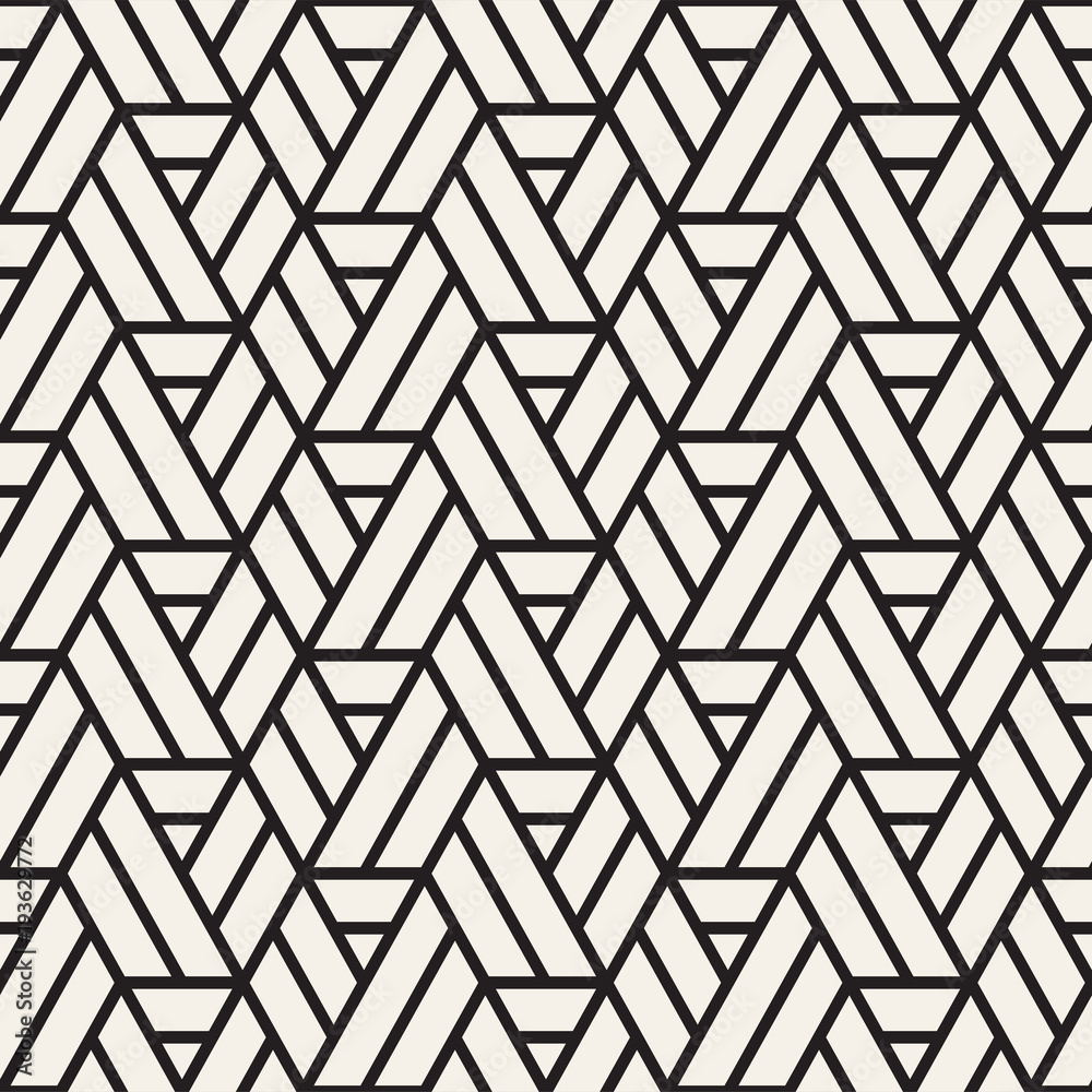 Vector seamless stripes pattern. Modern stylish texture with monochrome trellis. Repeating geometric hexagonal grid. Simple lattice design.