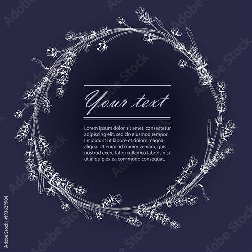 vector circular template white ink hand drawn design with lavender plants