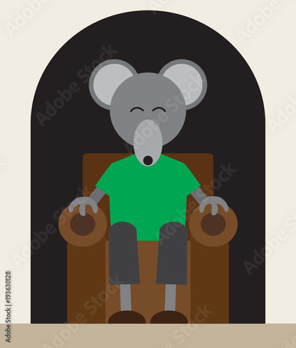 A mouse is relaxing in an easy chair in his hole in the wall
