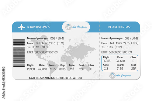 Airline boarding pass or airplane ticket. Vector illustration.