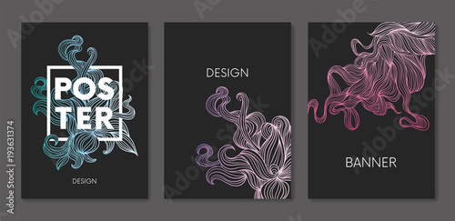 Hand drawn fluid shape design. Artistic graphic element. Vector illustration for a postcard or a poster. Eps10 vector. Set.