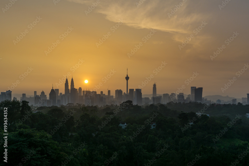 View of majestic sunrise at downtown Kuala Lumpur, Malaysia