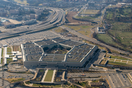 Aerial view of the Pentagon and the United States Air Force Memorial in Arlington, Virginia photo