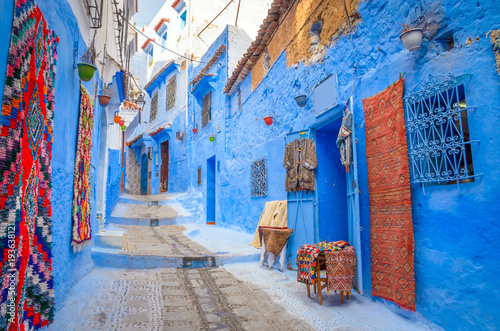 Beautiful street of blue medina in city Chefchaouen, Morocco, Africa.