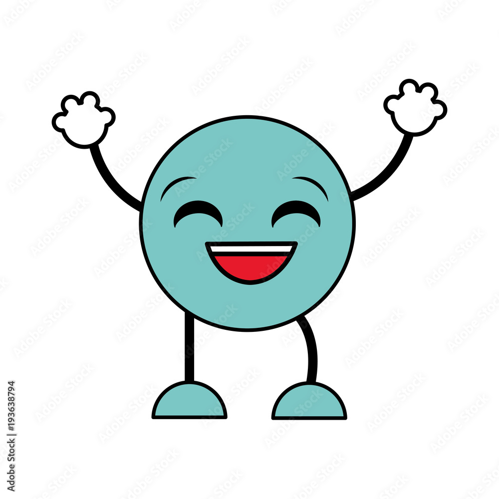 line color laugh emoji expression with arms and legs vector de Stock