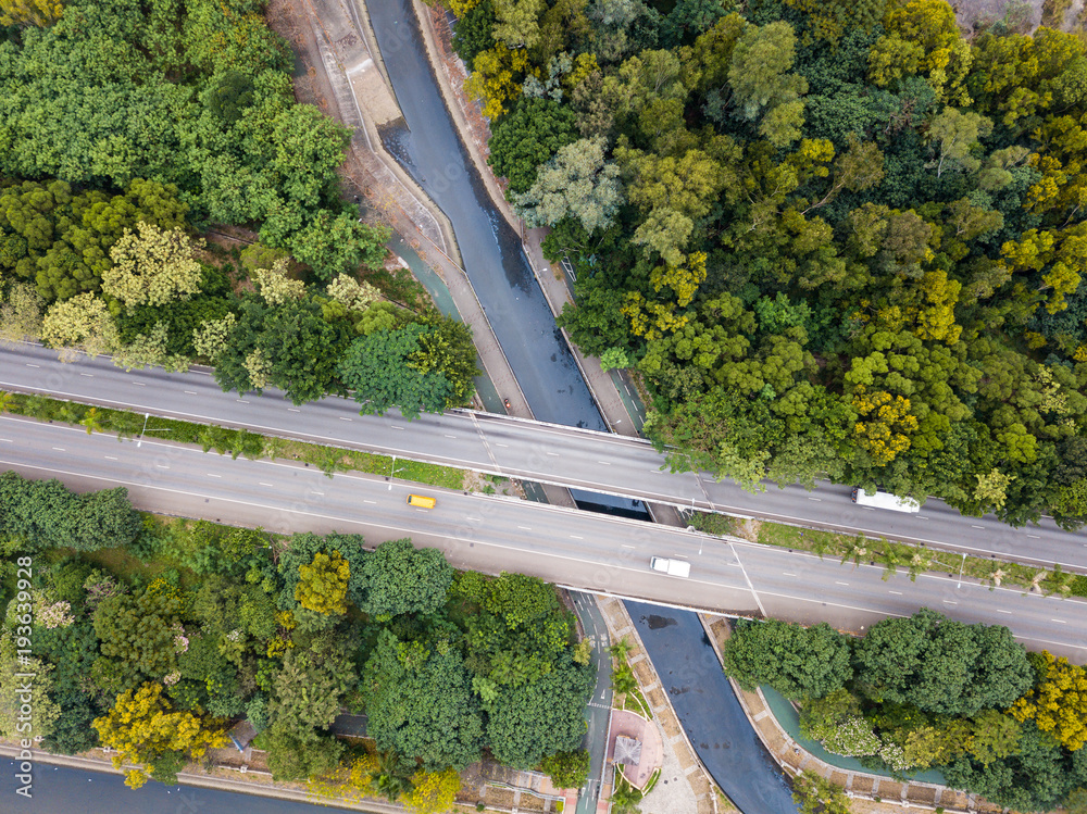 Top view of the road in countryside