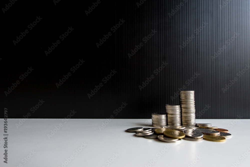 Coins stacks on table,Finance and money shopping concept Coins stacks on table,Finance and money shopping concept