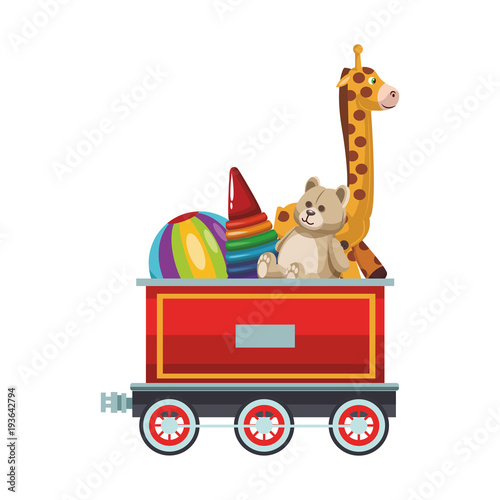 Toys on train carriage vector illustration graphic design
