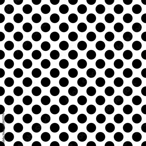 Seamless black polka dot pattern on white. Vector illustration.