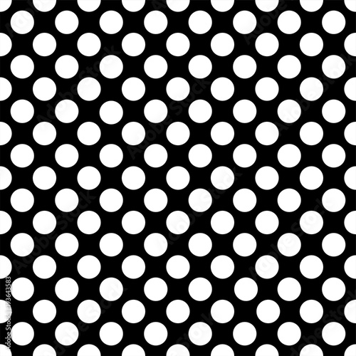 Seamless white polka dot pattern on black. Vector illustration.