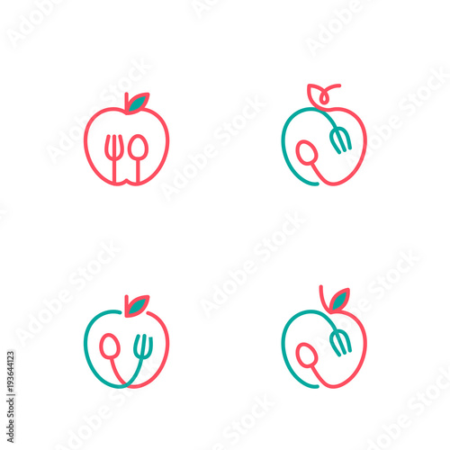Apple fruit icons outline stroke set design illustration isolated on white background  vector eps10