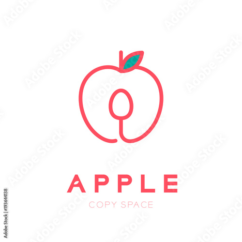 Apple fruit with spoon logo icon outline stroke set design illustration isolated on white background with Apple text and copy space  vector eps10