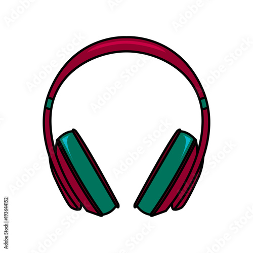 Vector illustration of fuchsia headphones with turquoise elements on the white background.