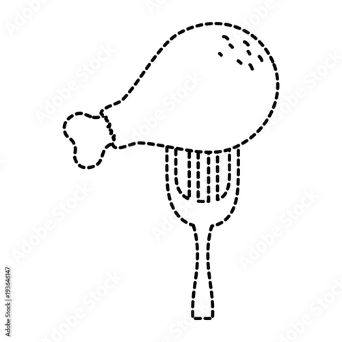 delicious chicken thigh in fork vector illustration design