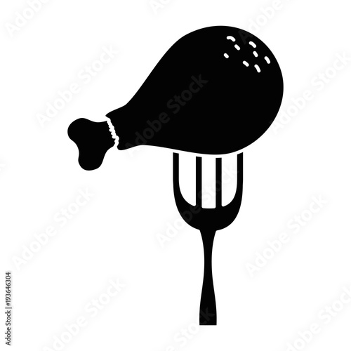 delicious chicken thigh in fork vector illustration design