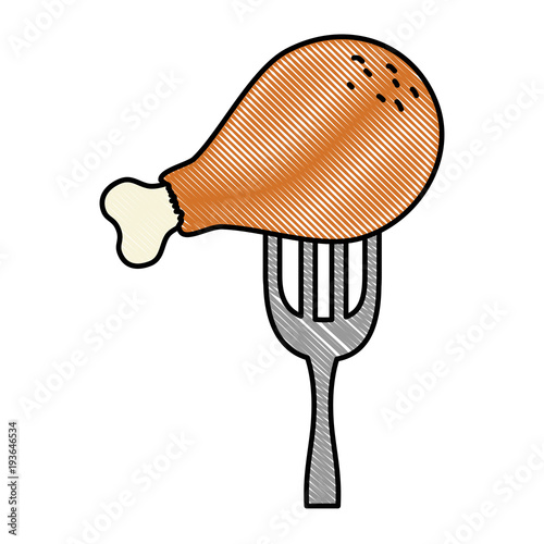 delicious chicken thigh in fork vector illustration design