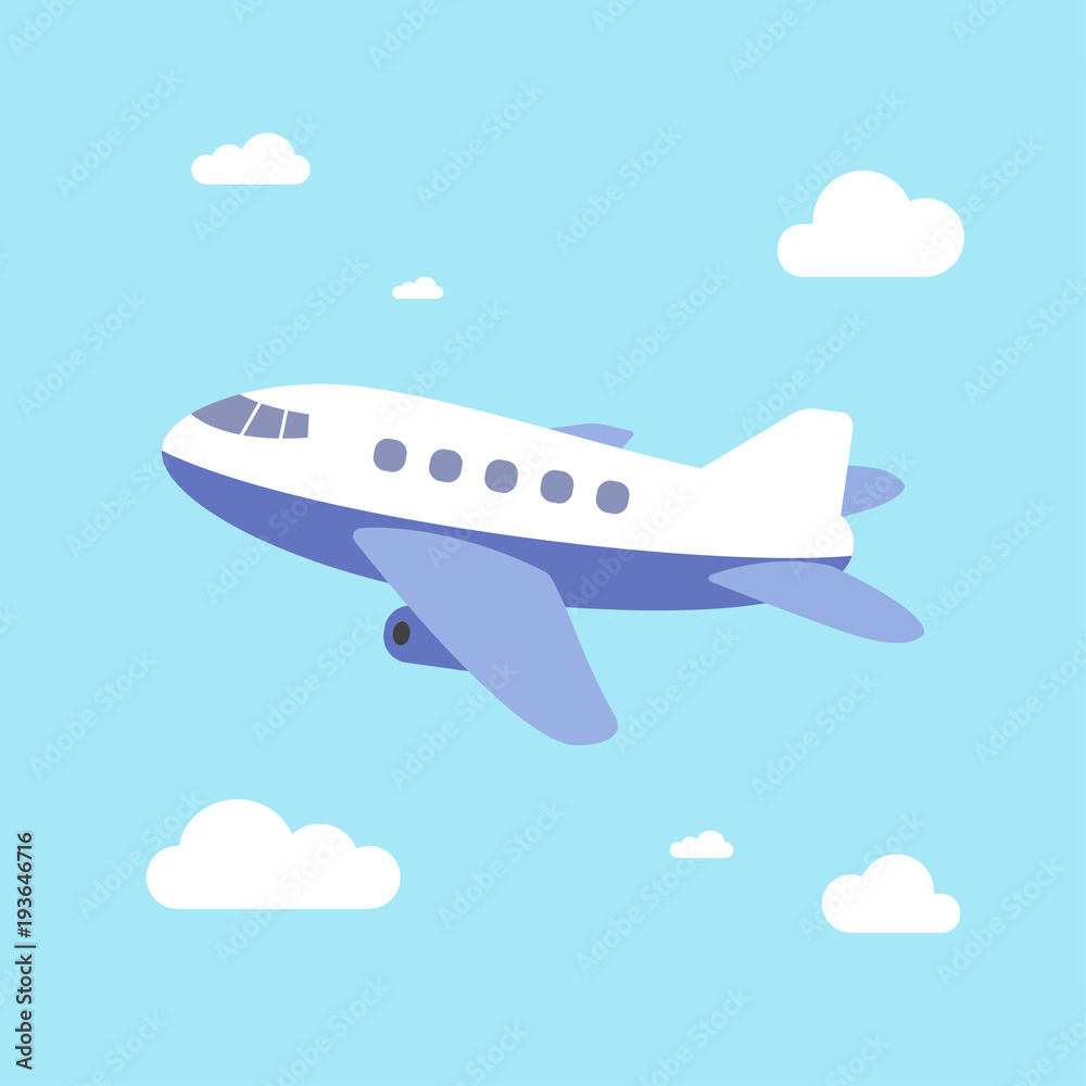 Airplane Vector Illustration, Airplane take off with blue sky background,  Cartoon style. Stock Vector | Adobe Stock