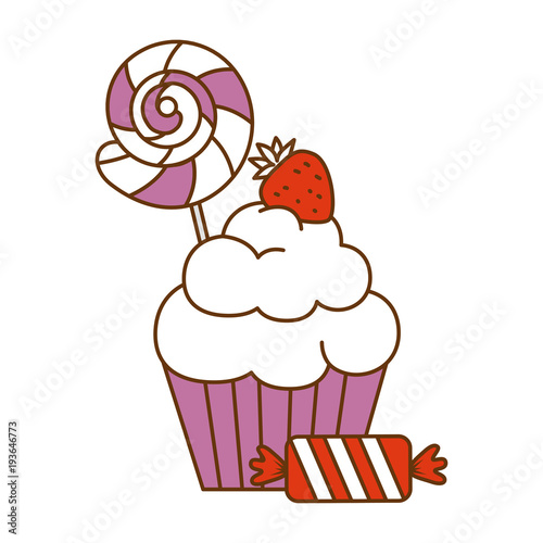 delicious and sweet cupcake with candies vector illustration design