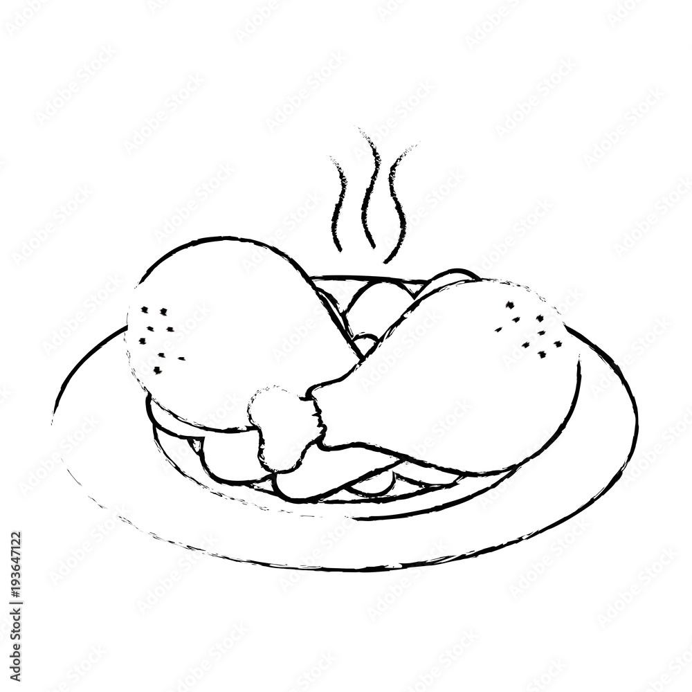 delicious chicken thighs in dish with lettuce vector illustration design delicious chicken thighs in dish with lettuce vector illustration design