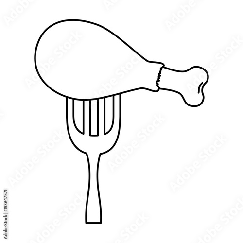 delicious chicken thigh in fork vector illustration design