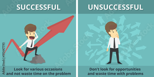 Businessman successful and Businessman unsuccessful. Cartoon of business, employee successful and unsuccessful is the concept of the man characters business, background.illustration vector photo