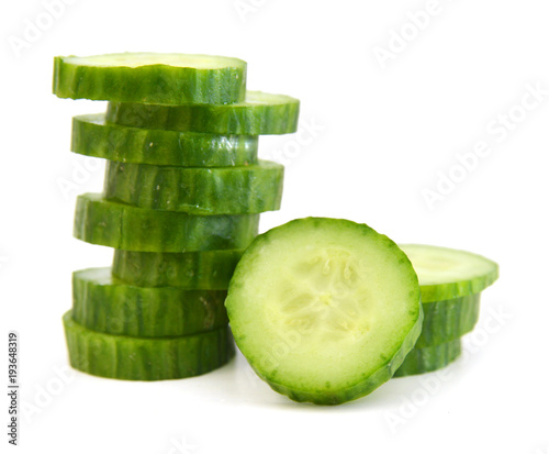 Sliced Cucumber in Stack isolated on white