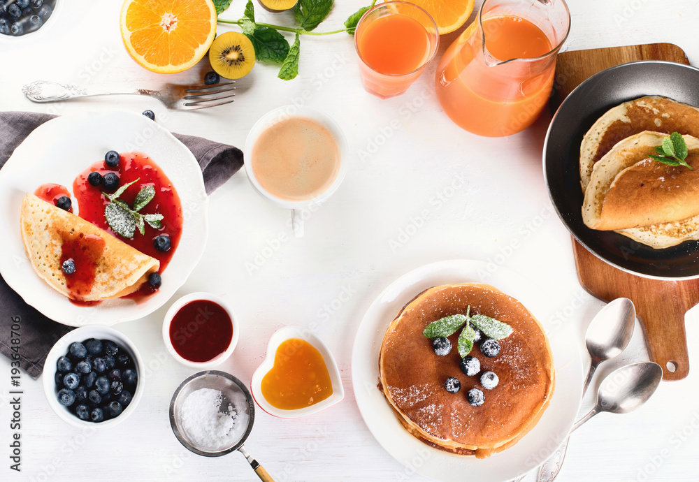 Healthy breakfast with pancakes Healthy breakfast with pancakes