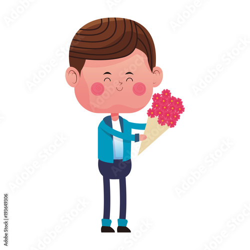 Cute boy with flowers vector illustration graphic design