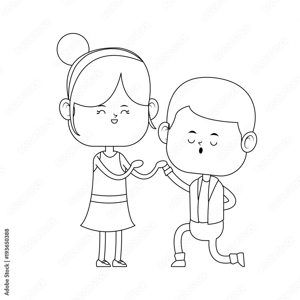 Cute boyfriend on knees cartoon vector illustration graphic design