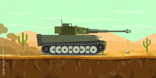 german tiger main battle tank on the desert with haze smoke on the road world war 2 vector graphic illustration