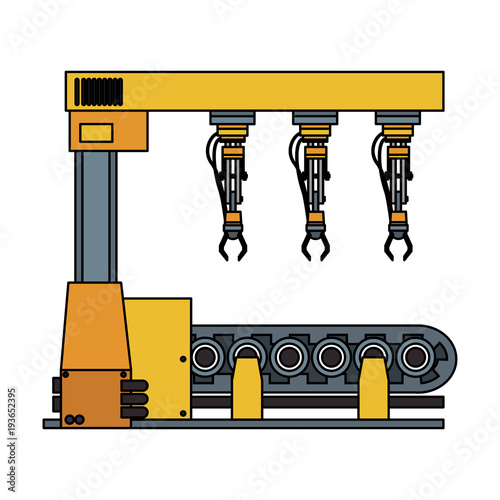 Factory robot arm with conveyor vector illustration graphic design