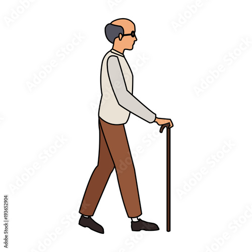 Grandfather walking with stick vector illustration graphic design