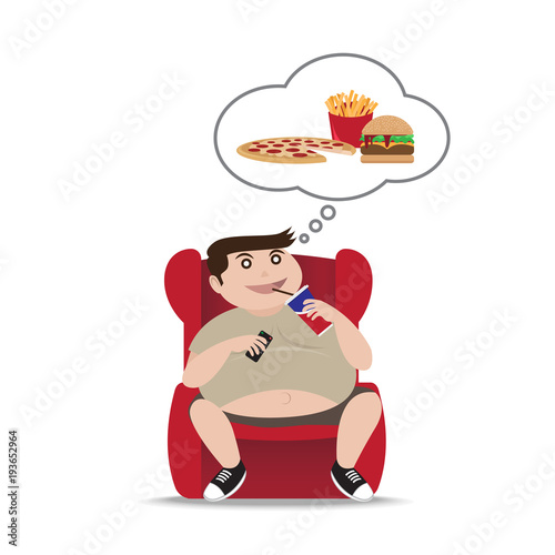 Fat man sitting on armchair, Vector Illustration