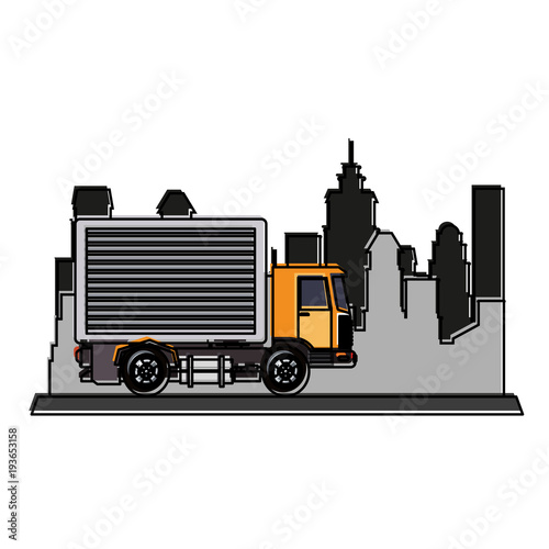 Cargo truck in the city icon vector illustration graphic design