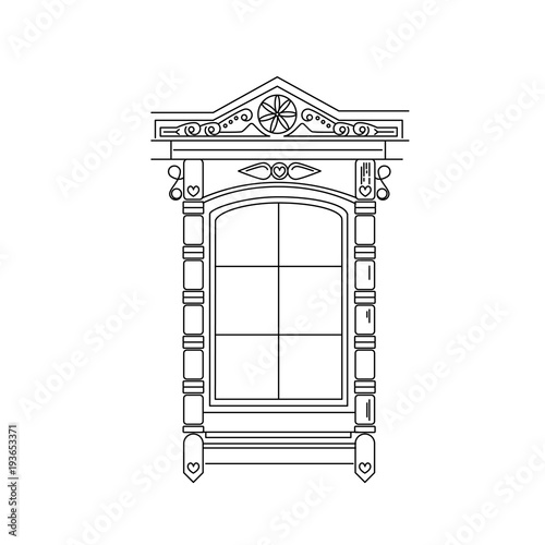 vector isolated illustration of traditional native folk russian windows. Line style emblem