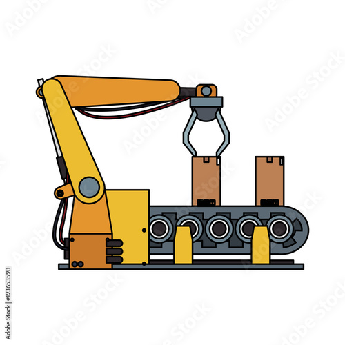 Factory robot arm with conveyor icon vector illustration graphic design