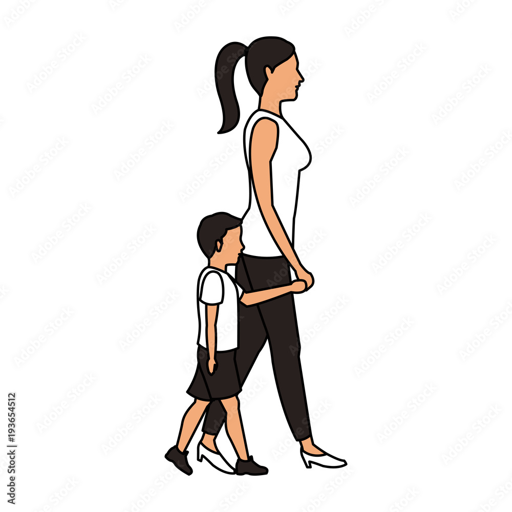 Mom with son walking icon vector illustration graphic design Mom with son walking icon vector illustration graphic design