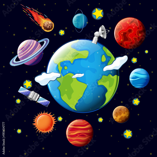 Fototapeta Naklejka Na Ścianę i Meble -  Planets and satellites around the earth