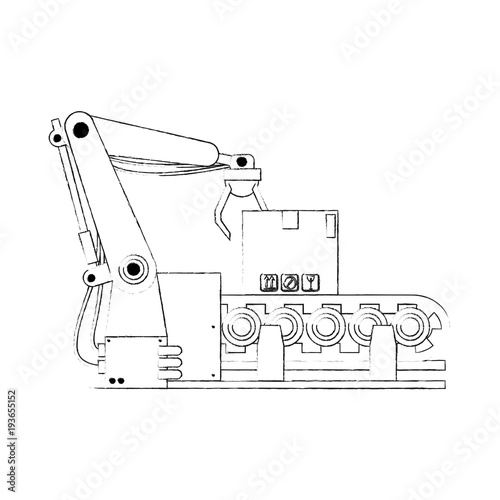 Factory robot arm with conveyor icon vector illustration graphic design