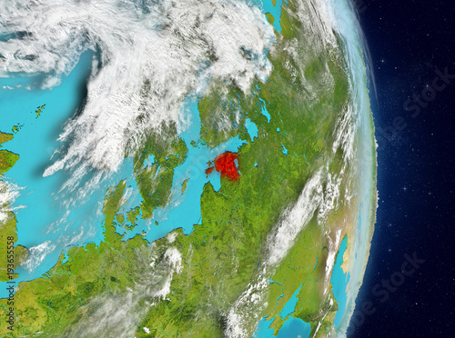 Orbit view of Estonia in red