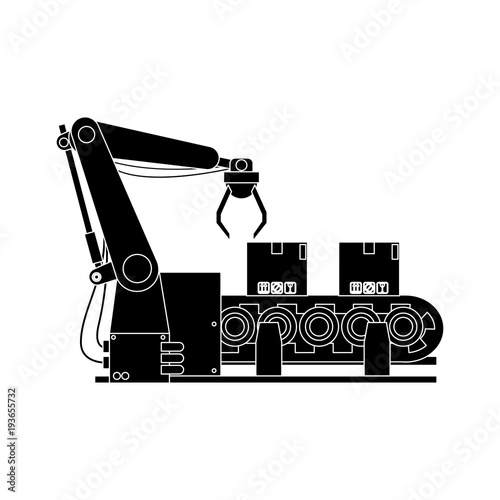 Factory robot arm with conveyor icon vector illustration graphic design